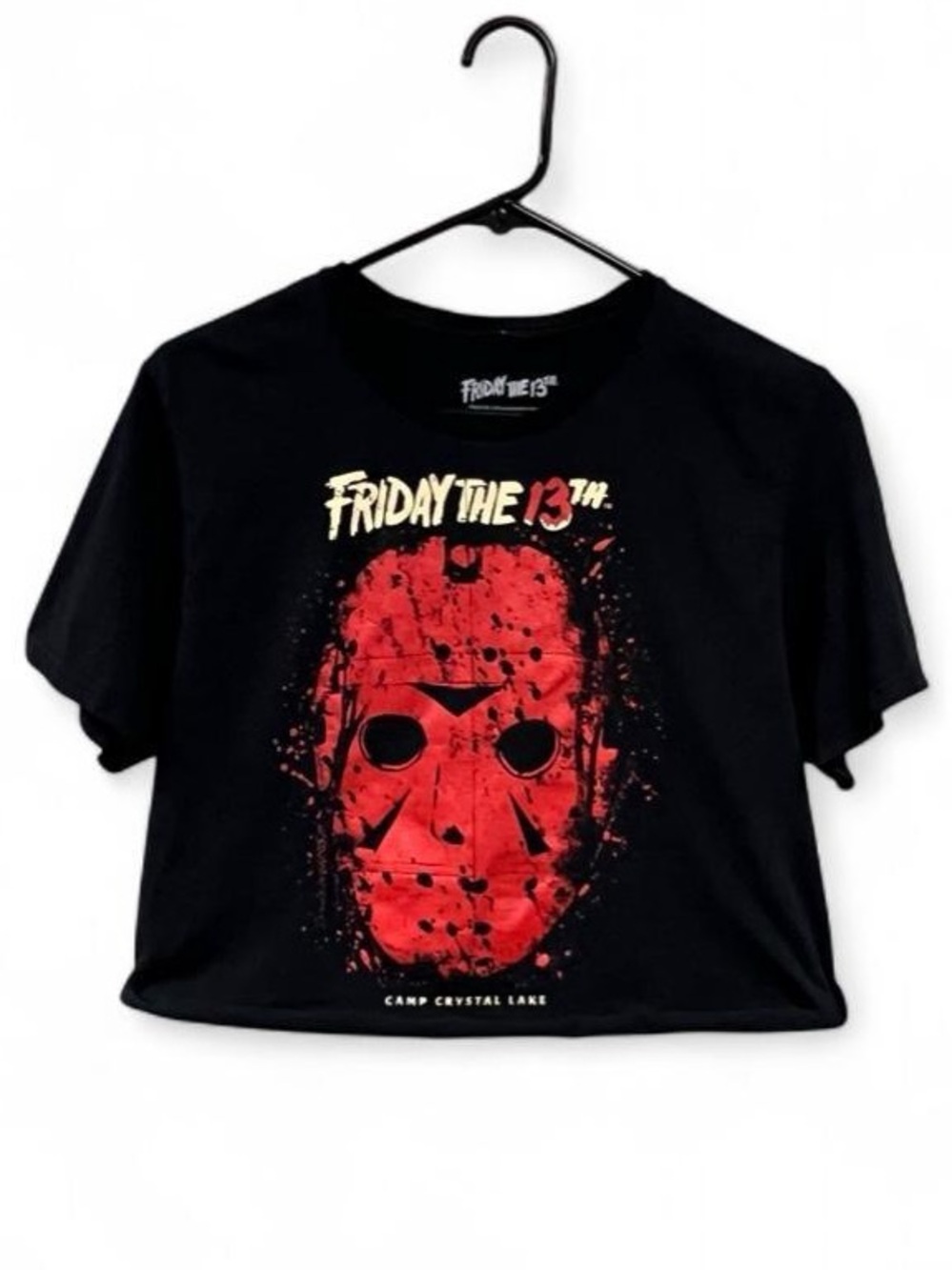 Friday the 13th Jason Mask Camp Crystal Lake Cropped Graphic Tee Men’s Medium